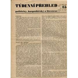 Týdenní přehled politický, hospodářský a literární, ročník I., číslo 15/1934 (1. republika, noviny)