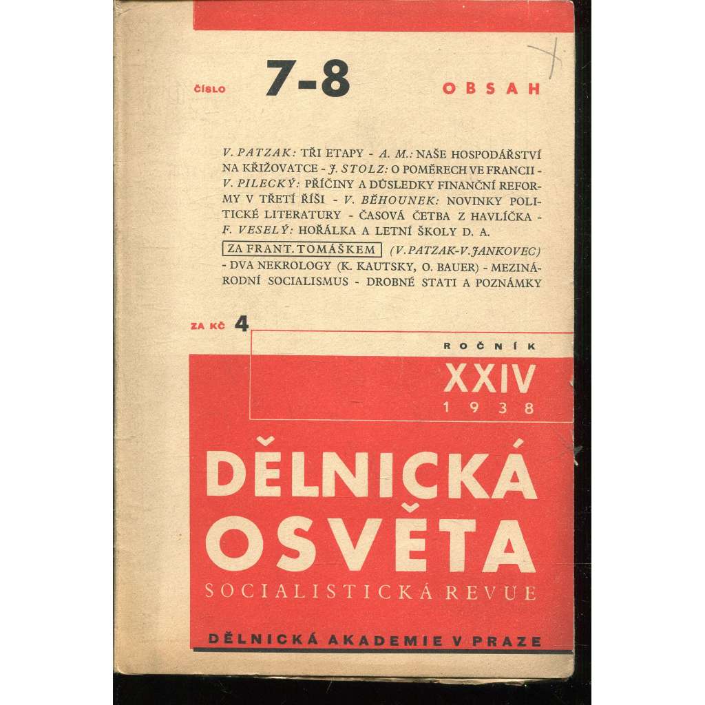 Dělnická osvěta, ročník XXIV, číslo 7-8/1938 (časopis, levicová literatura) - Socialistická revue
