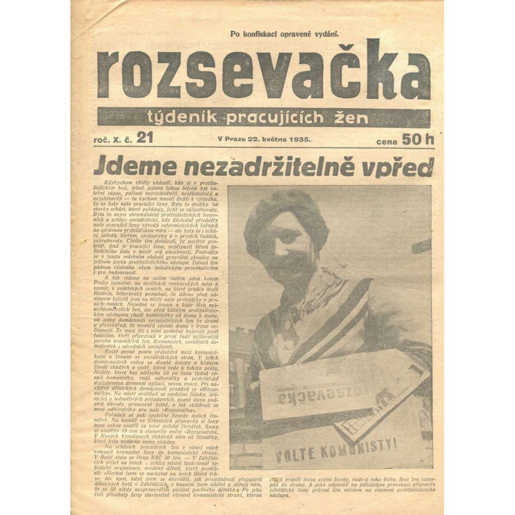 Rozsevačka, ročník X., číslo 21/1935 (časopis, 1. republika, noviny) - Týdeník pracujících žen