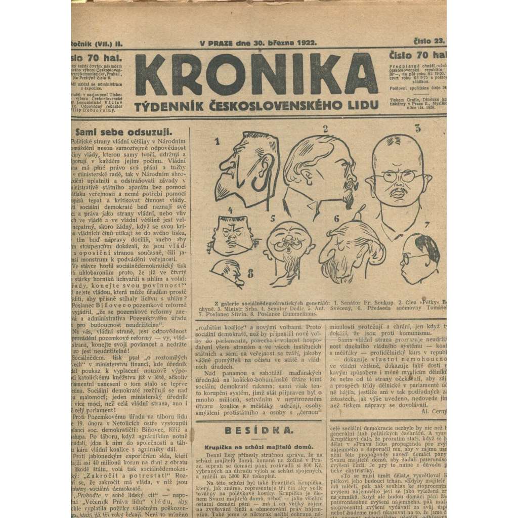 Kronika, ročník II., číslo 23/1922. Týdenník československého lidu (1. republika, noviny)