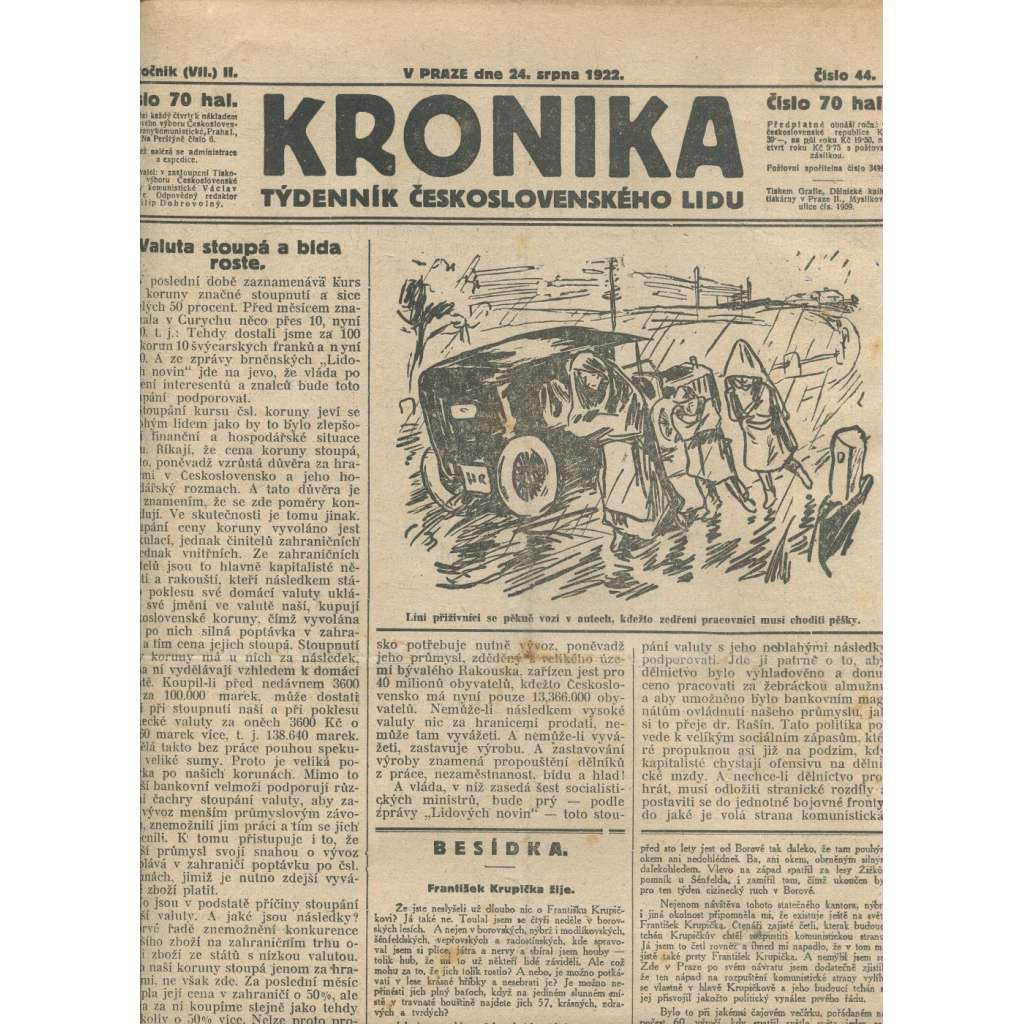Kronika, ročník II., číslo 44/1922. Týdenník československého lidu (1. republika, noviny)