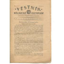 Věstník Dělnické olympiady. Ročník I., číslo 4/1921. Organisační zpravodaj Svazu Dělnických tělocvičných jednot československých (1. republika, staré noviny)