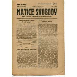 Matice svobody, ročník XVIII., číslo 19/1922. Orgán federace komunistických osvětových jednot (1. republika, noviny, časopis)