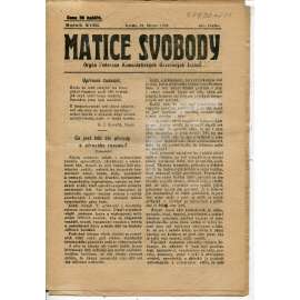 Matice svobody, ročník XVIII., číslo 20/1922. Orgán federace komunistických osvětových jednot (1. republika, noviny, časopis)