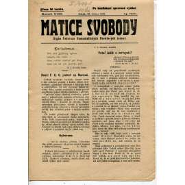 Matice svobody, ročník XVIII., číslo 24/1922. Orgán federace komunistických osvětových jednot (1. republika, noviny, časopis)