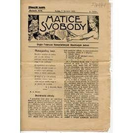 Matice svobody, ročník XIX., číslo 1/1922. Orgán federace komunistických osvětových jednot (1. republika, noviny, časopis)
