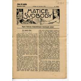 Matice svobody, ročník XIX., číslo 2/1922. Orgán federace komunistických osvětových jednot (1. republika, noviny, časopis)