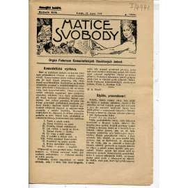 Matice svobody, ročník XIX., číslo 4/1922. Orgán federace komunistických osvětových jednot (1. republika, noviny, časopis)
