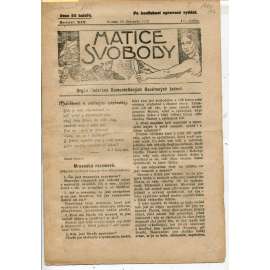 Matice svobody, ročník XIX., číslo 10/1922. Orgán federace komunistických osvětových jednot (1. republika, noviny, časopis)