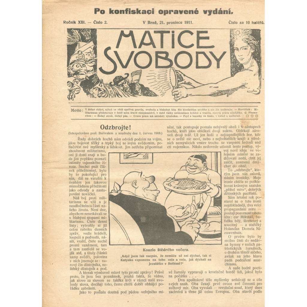 Matice svobody, ročník XIII., číslo 2/1911 (staré noviny)