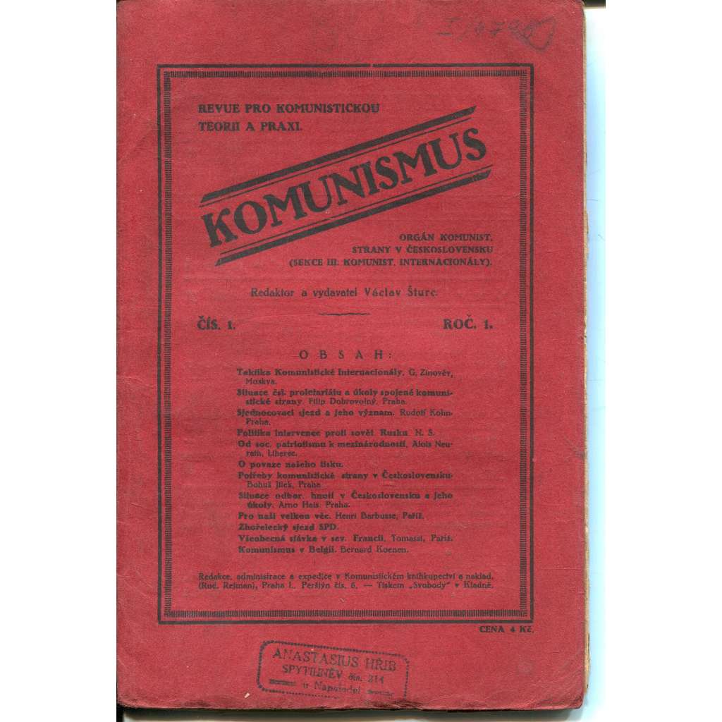 Komunismus, ročník I., číslo 1/1921. Revue pro komunistickou teorii a praxi (1. republika, noviny, časopis)