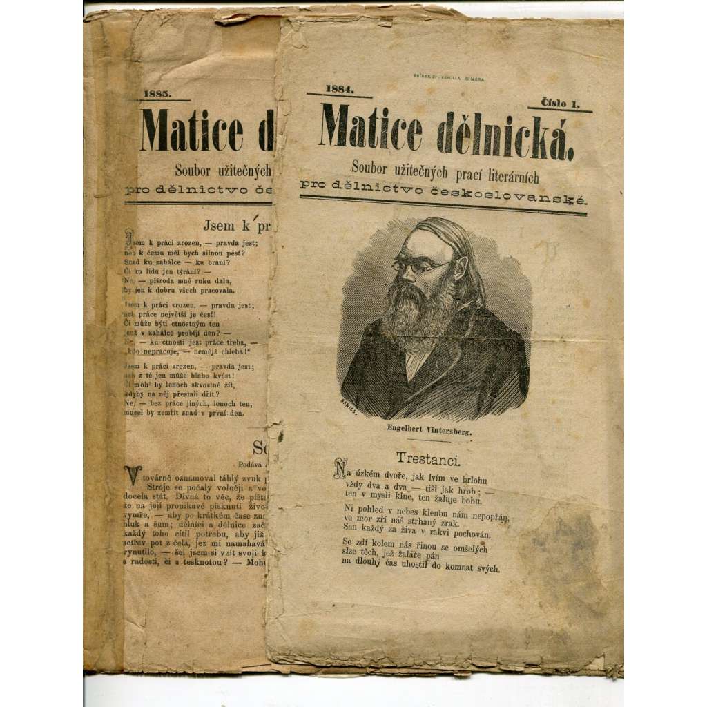 Matice dělnická, číslo 1 a 4/1884. Soubor užitečných prací literárních pro dělnictvo českoslovanské (2 svazky)