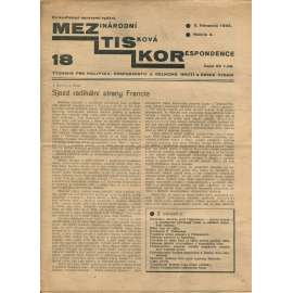 Mezinárodní tisková korespondence, ročník X., číslo 18/1934. Týdeník pro politiku, hospodářství a dělnické hnutí (1. republika, časopis, noviny)