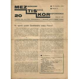 Mezinárodní tisková korespondence, ročník X., číslo 20/1934. Týdeník pro politiku, hospodářství a dělnické hnutí (1. republika, časopis, noviny)