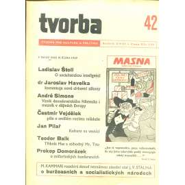 Tvorba – Týdeník pro kulturu a politiku, ročník XVIII., číslo 42/1949 (časopis, noviny)