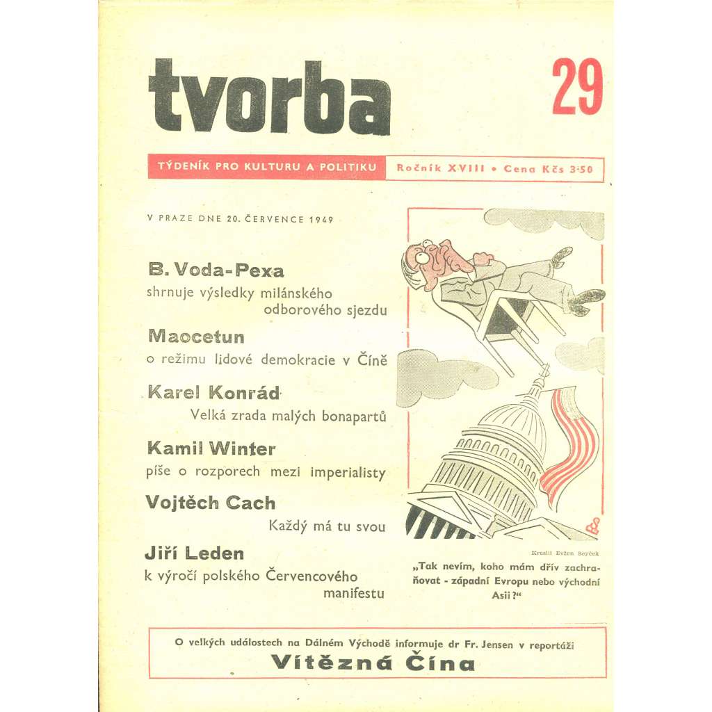 Tvorba – Týdeník pro kulturu a politiku, ročník XVIII., číslo 29/1949 (časopis, noviny)