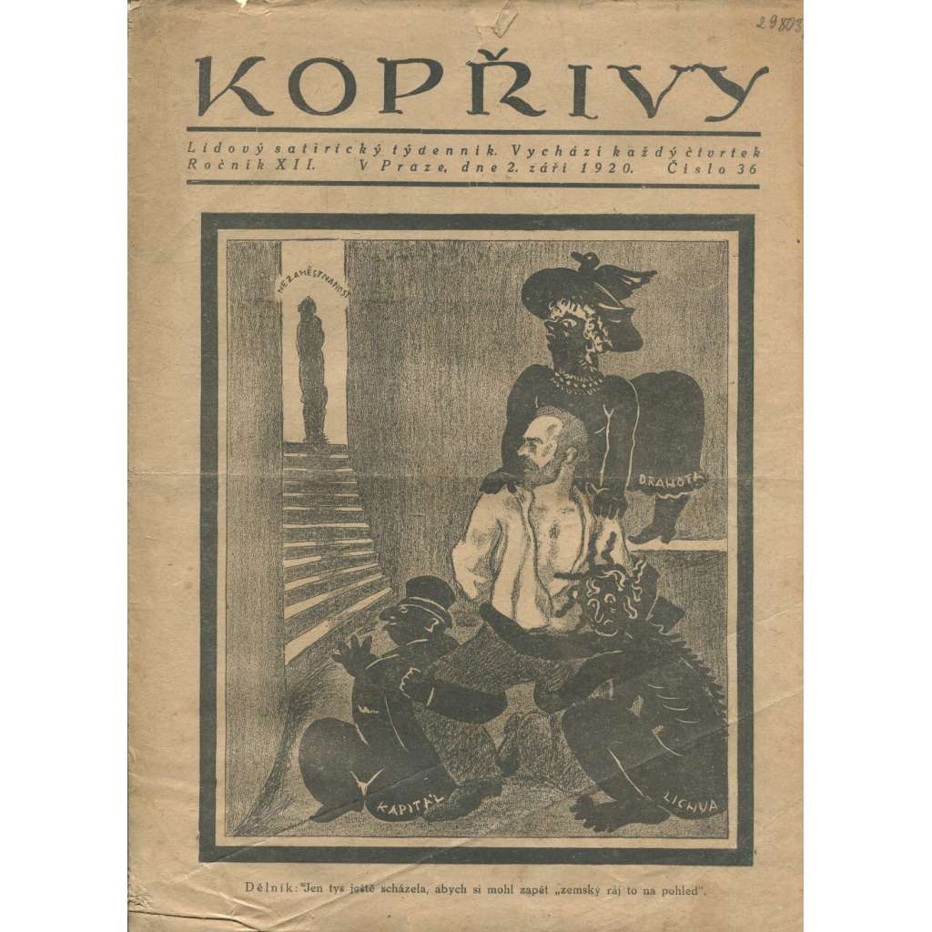Kopřivy, ročník XII., číslo 36/1920 (1. republika, časopis, noviny) Lidový satirický týdenník