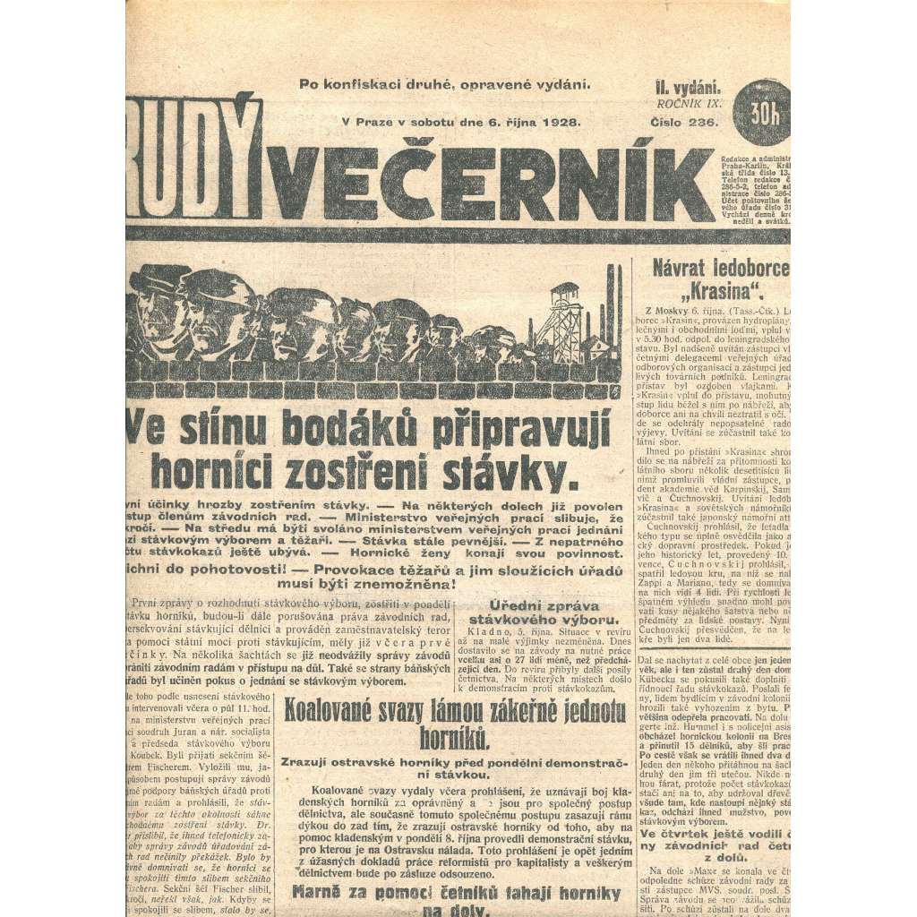 Rudý večerník (6.10.1928) - staré noviny, 1. republika