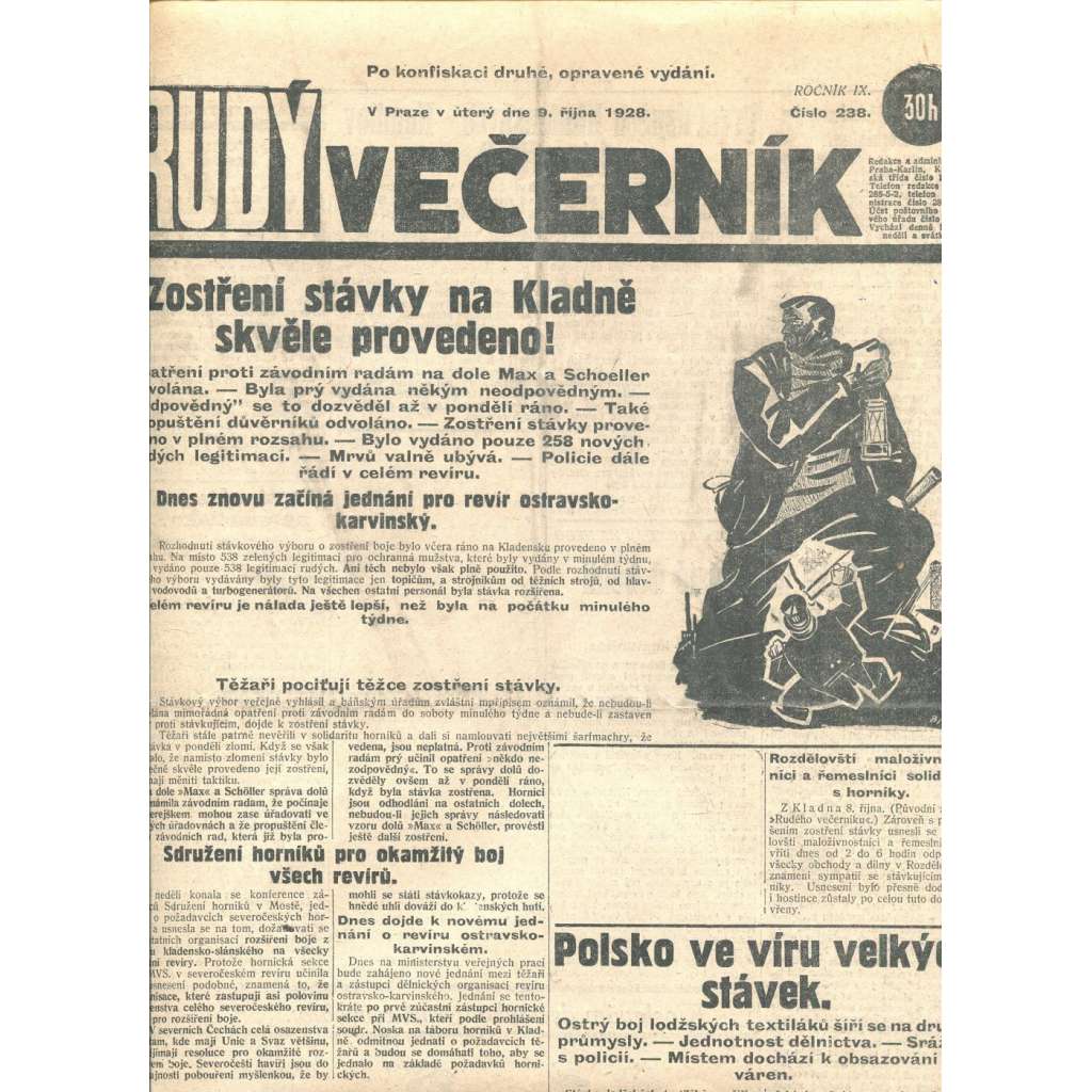 Rudý večerník (9.10.1928) - staré noviny, 1. republika