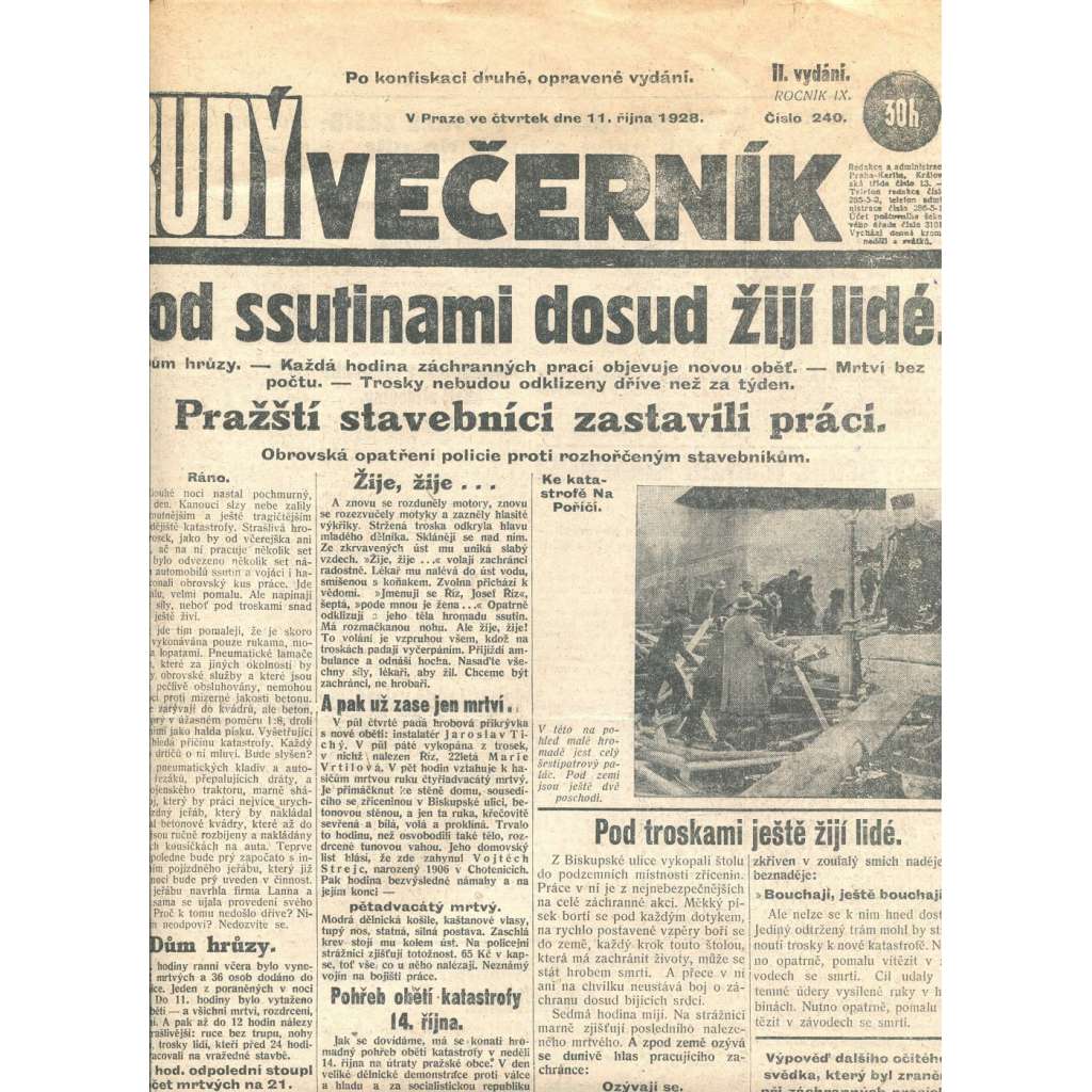 Rudý večerník (11.10.1928) - staré noviny, 1. republika