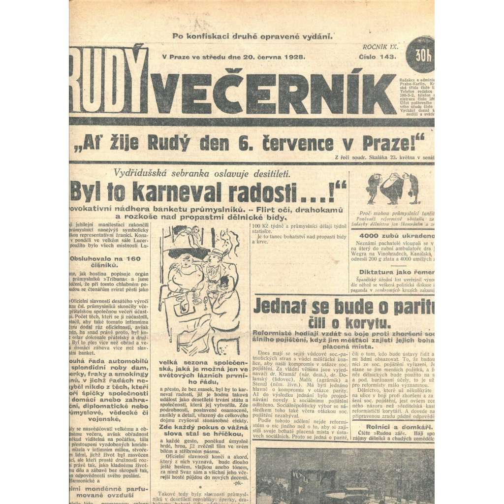 Rudý večerník (20.6.1928) - staré noviny, 1. republika