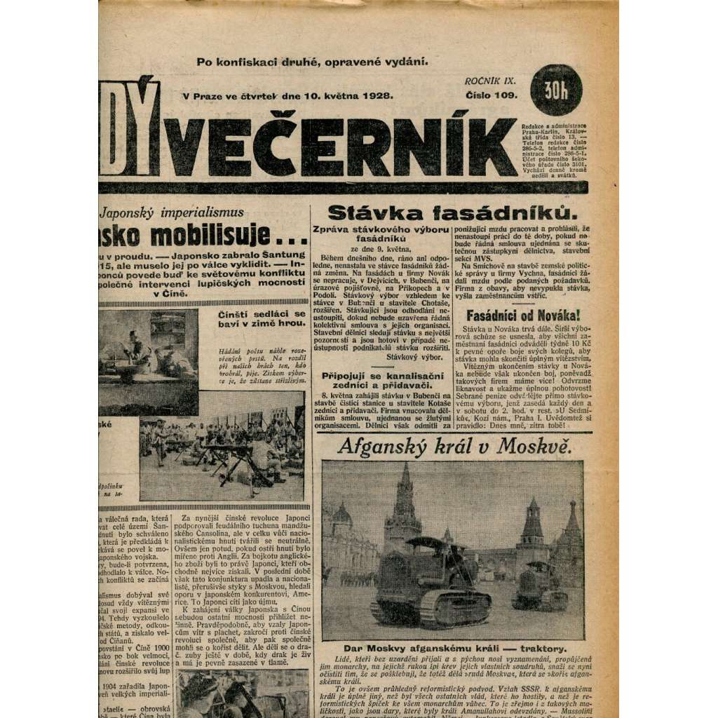 Rudý večerník (10.5.1928) - staré noviny, 1. republika