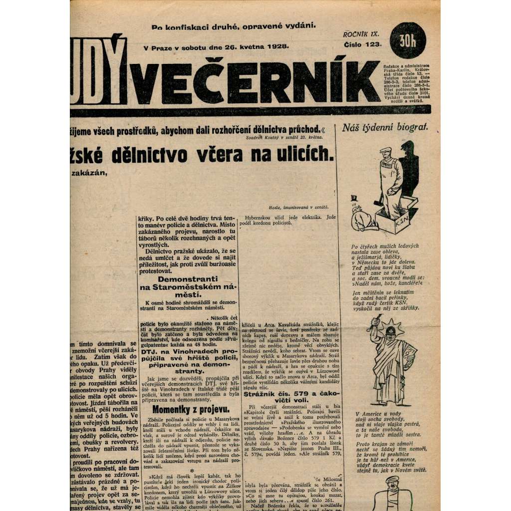 Rudý večerník (26.5.1928) - staré noviny, 1. republika