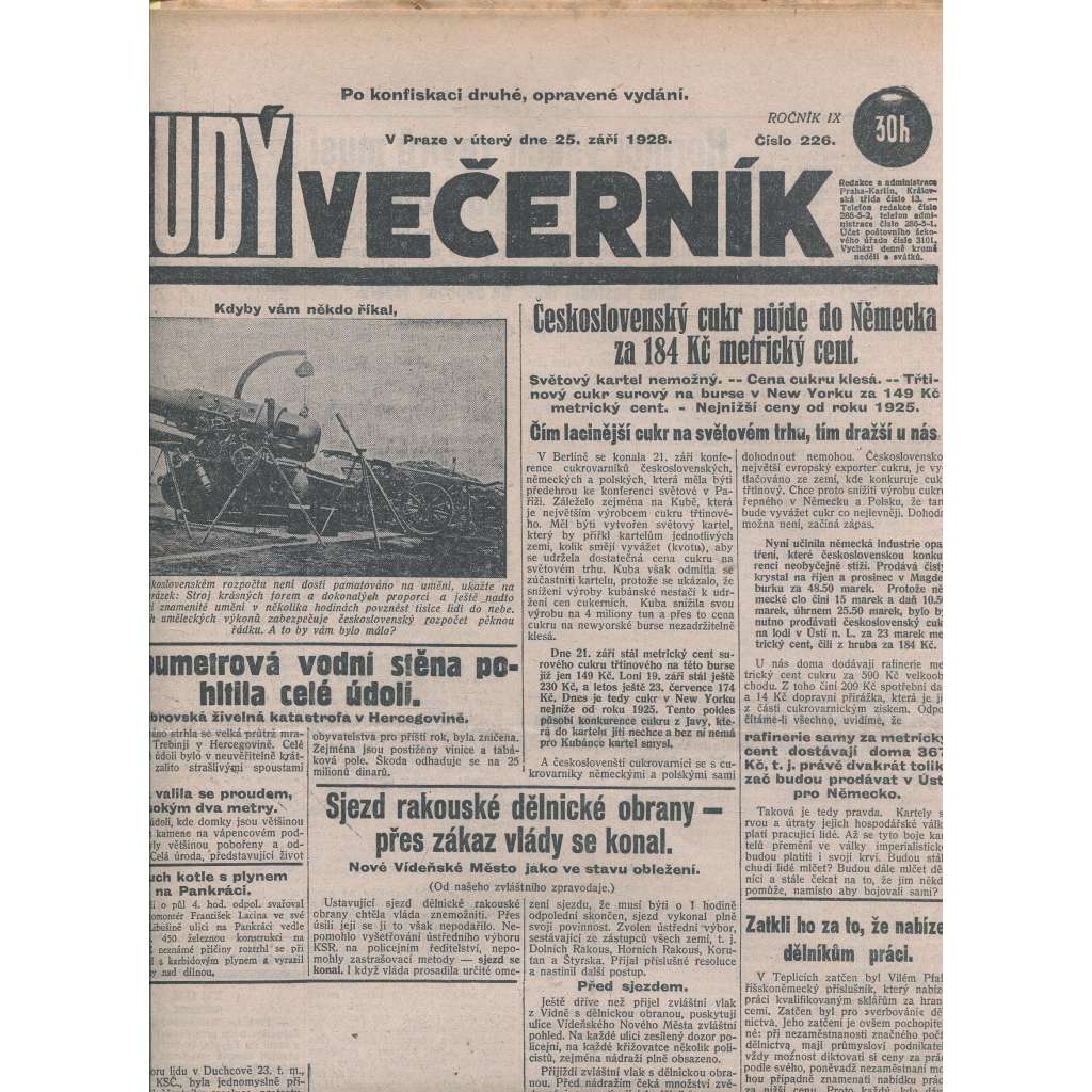 Rudý večerník (25.9.1928) - staré noviny, 1. republika