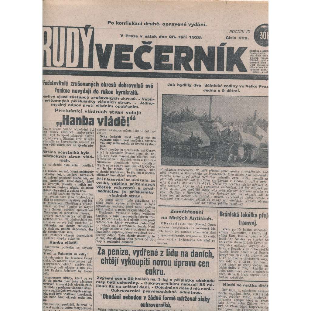 Rudý večerník (28.9.1928) - staré noviny, 1. republika