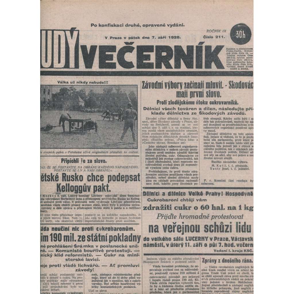 Rudý večerník (7.9.1928) - staré noviny, 1. republika