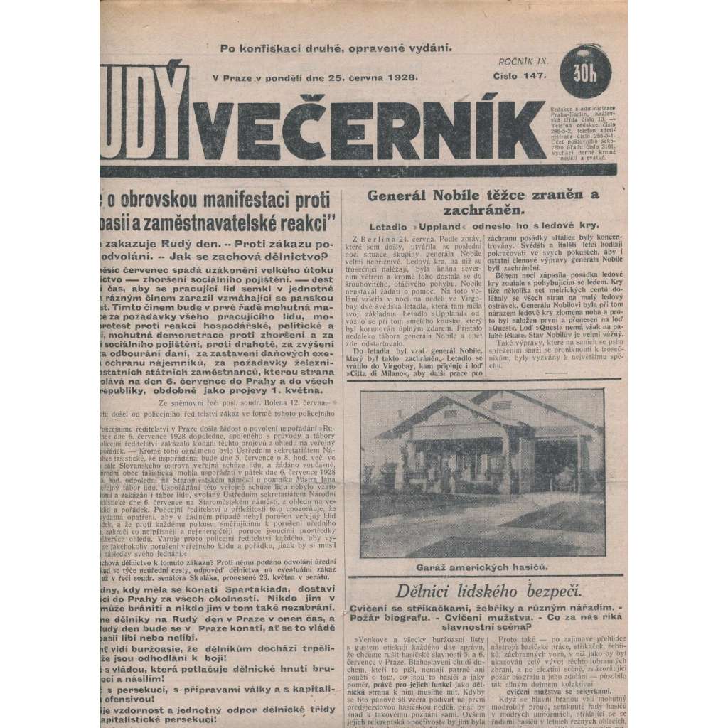 Rudý večerník (25.6.1928) - staré noviny, 1. republika