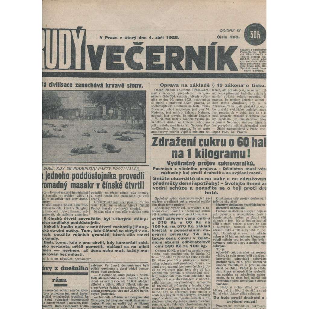Rudý večerník (4.9.1928) - staré noviny, 1. republika