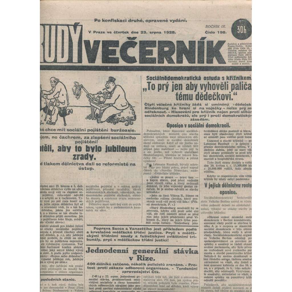 Rudý večerník (23.8.1928) - staré noviny, 1. republika