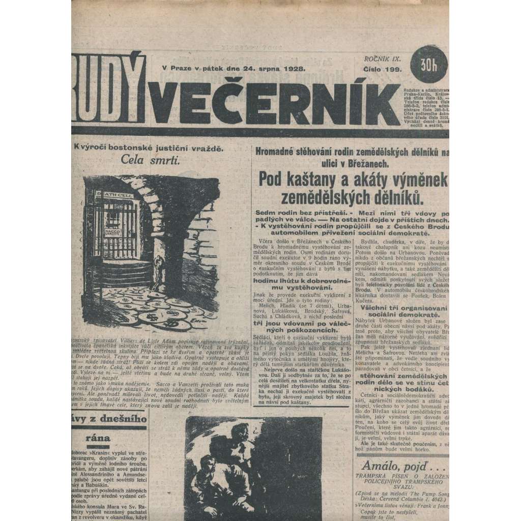 Rudý večerník (24.8.1928) - staré noviny, 1. republika