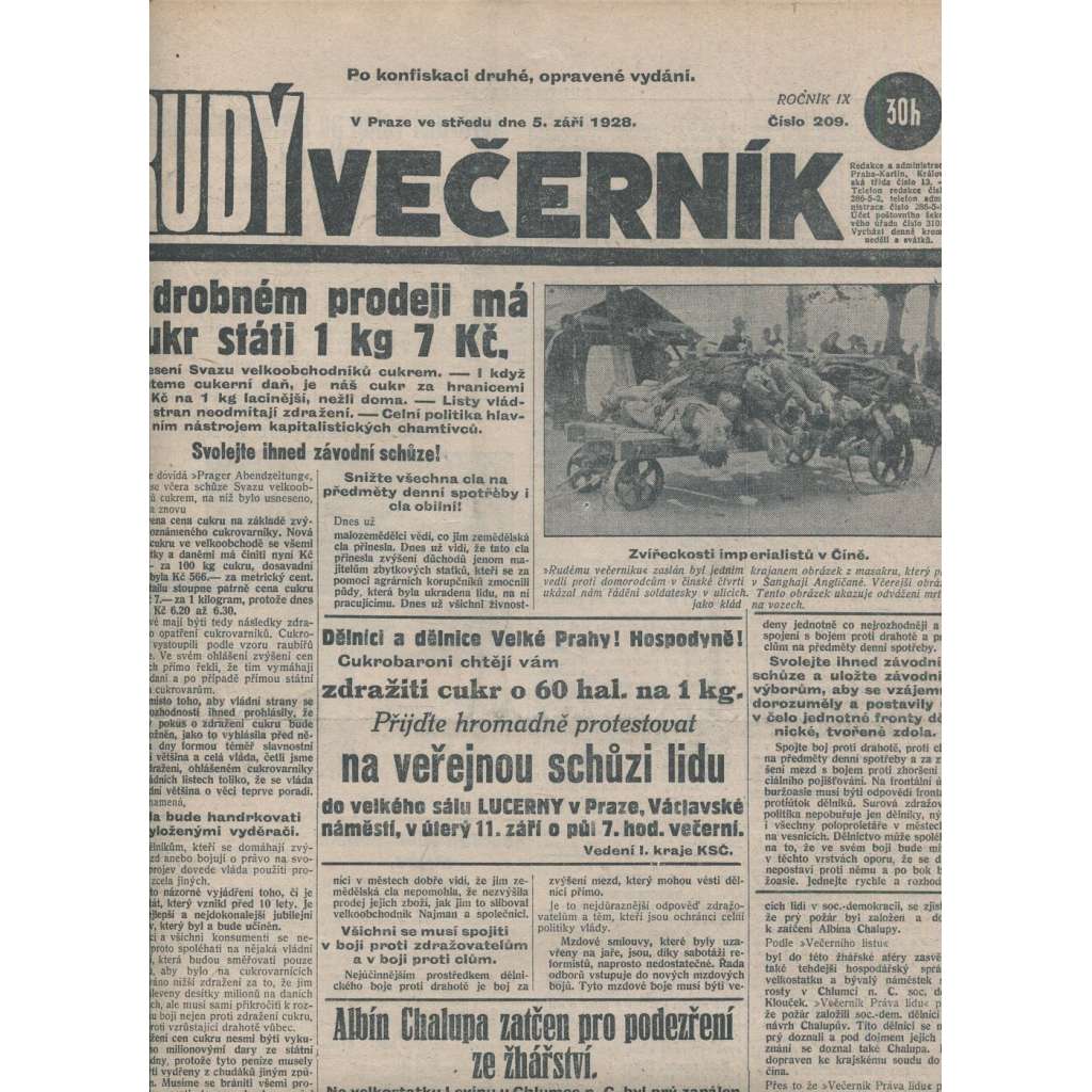 Rudý večerník (5.9.1928) - staré noviny, 1. republika