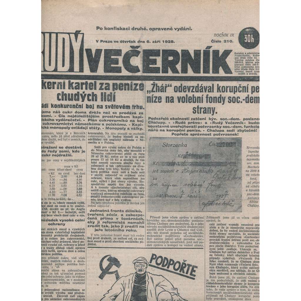Rudý večerník (6.9.1928) - staré noviny, 1. republika