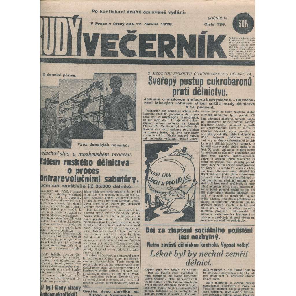 Rudý večerník (12.6.1928) - staré noviny, 1. republika