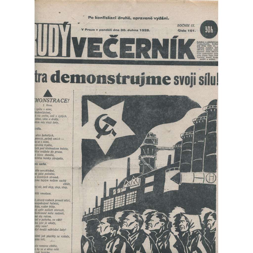 Rudý večerník (30.4.1928) - staré noviny, 1. republika