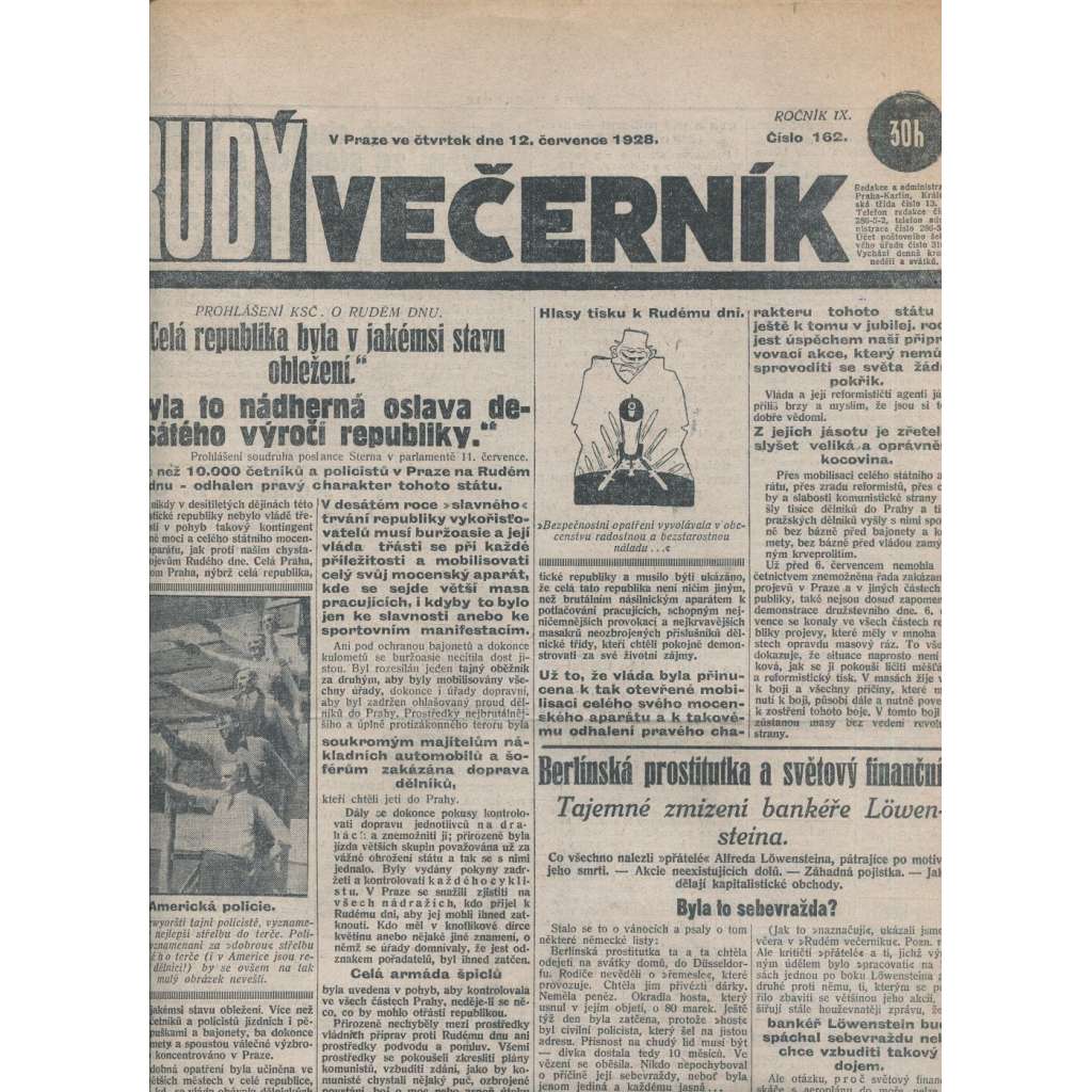 Rudý večerník (12.7.1928) - staré noviny, 1. republika