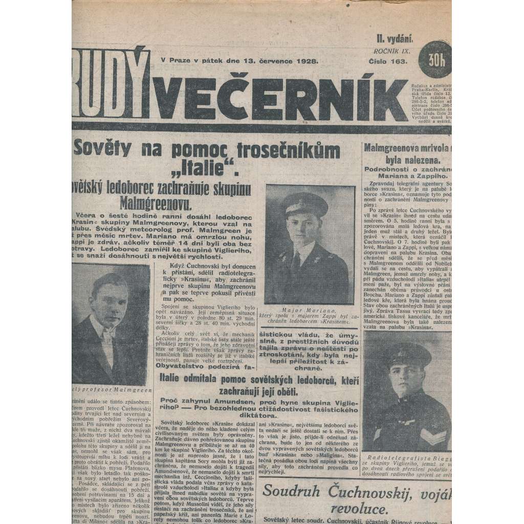 Rudý večerník (13.7.1928) - staré noviny, 1. republika
