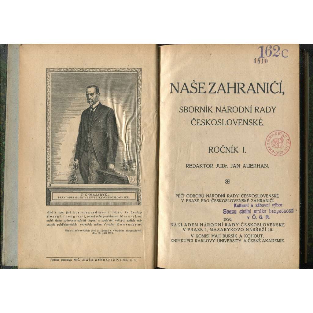 Naše zahraniční, ročník I./1920. Sborník Národní rady československé