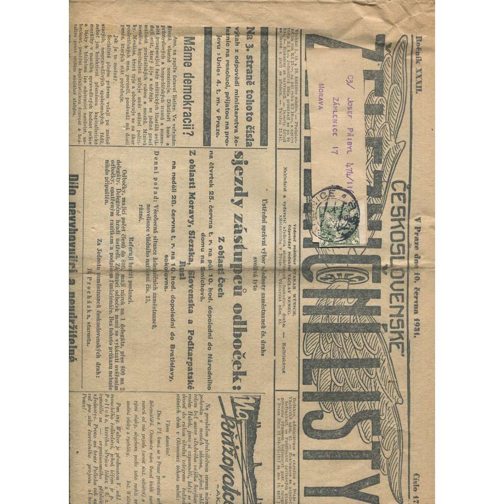 Československé železniční listy, ročník XXXII, číslo 17/1931 (1. republika, staré noviny, železnice)