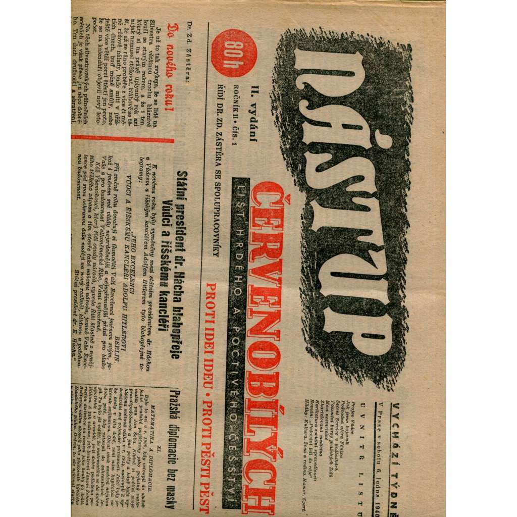 Nástup červenobílých - List hrdého češství, ročník II., č. 1/1940 [kolaborace, Protektorát]