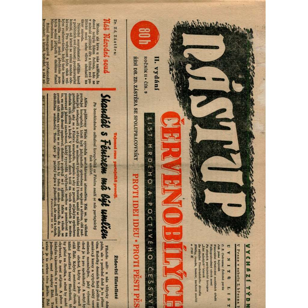 Nástup červenobílých - List hrdého češství, ročník II., č. 9/1940 [kolaborace, Protektorát]
