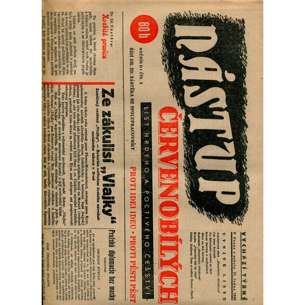 Nástup červenobílých - List hrdého češství, ročník II., č. 2/1940 [kolaborace, Protektorát]