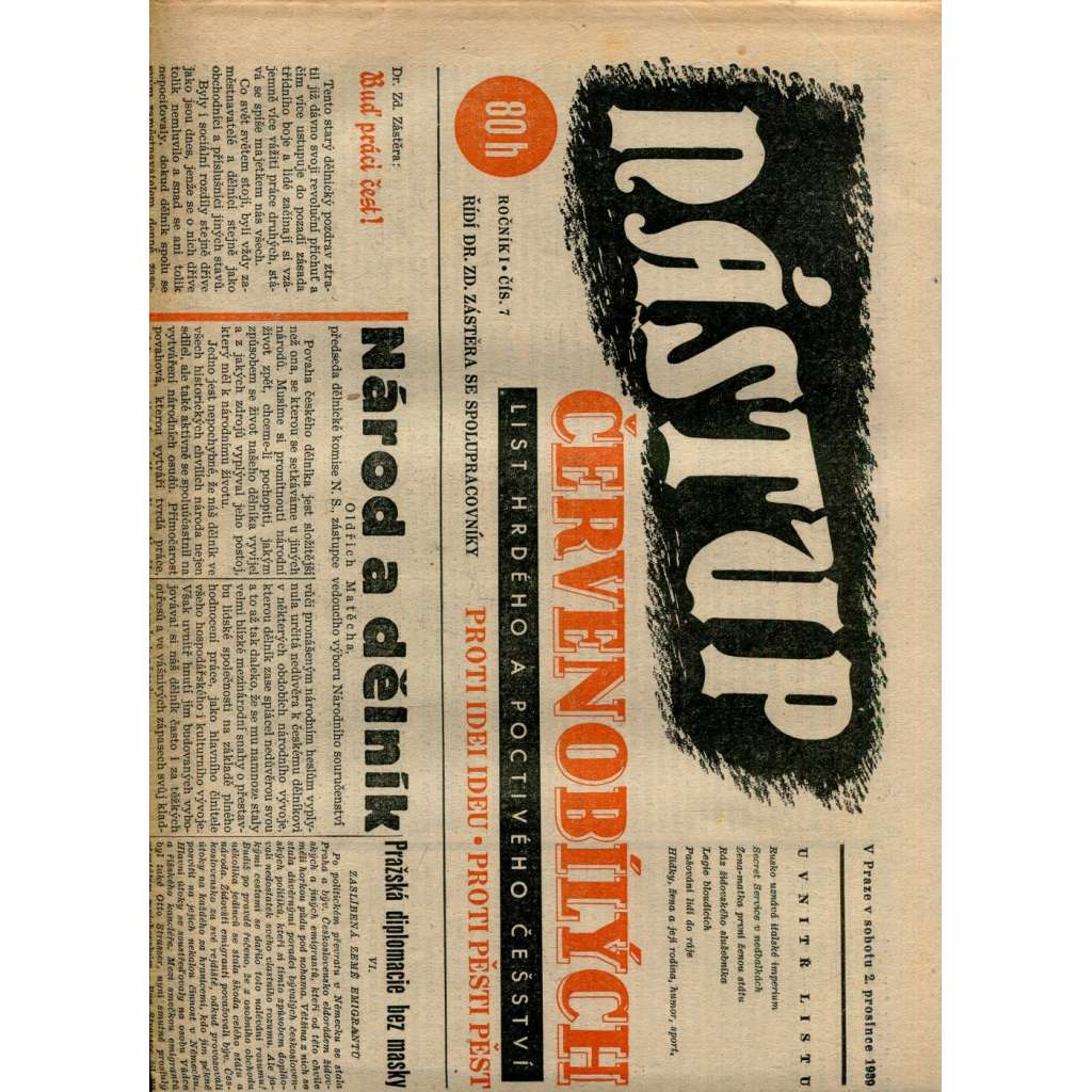 Nástup červenobílých - List hrdého češství, ročník I., č. 7/1939 [kolaborace, Protektorát]