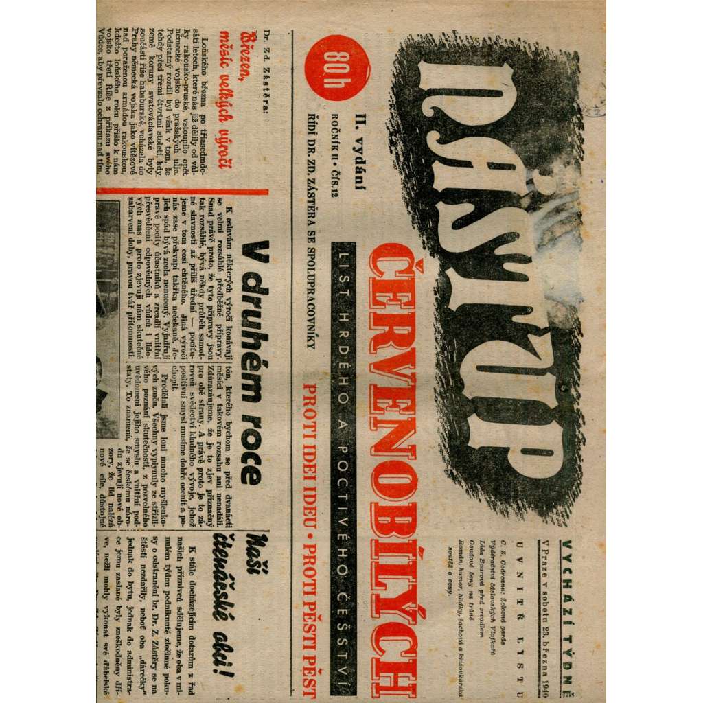 Nástup červenobílých - List hrdého češství, ročník II., č. 12/1940 [kolaborace, Protektorát] - noviny