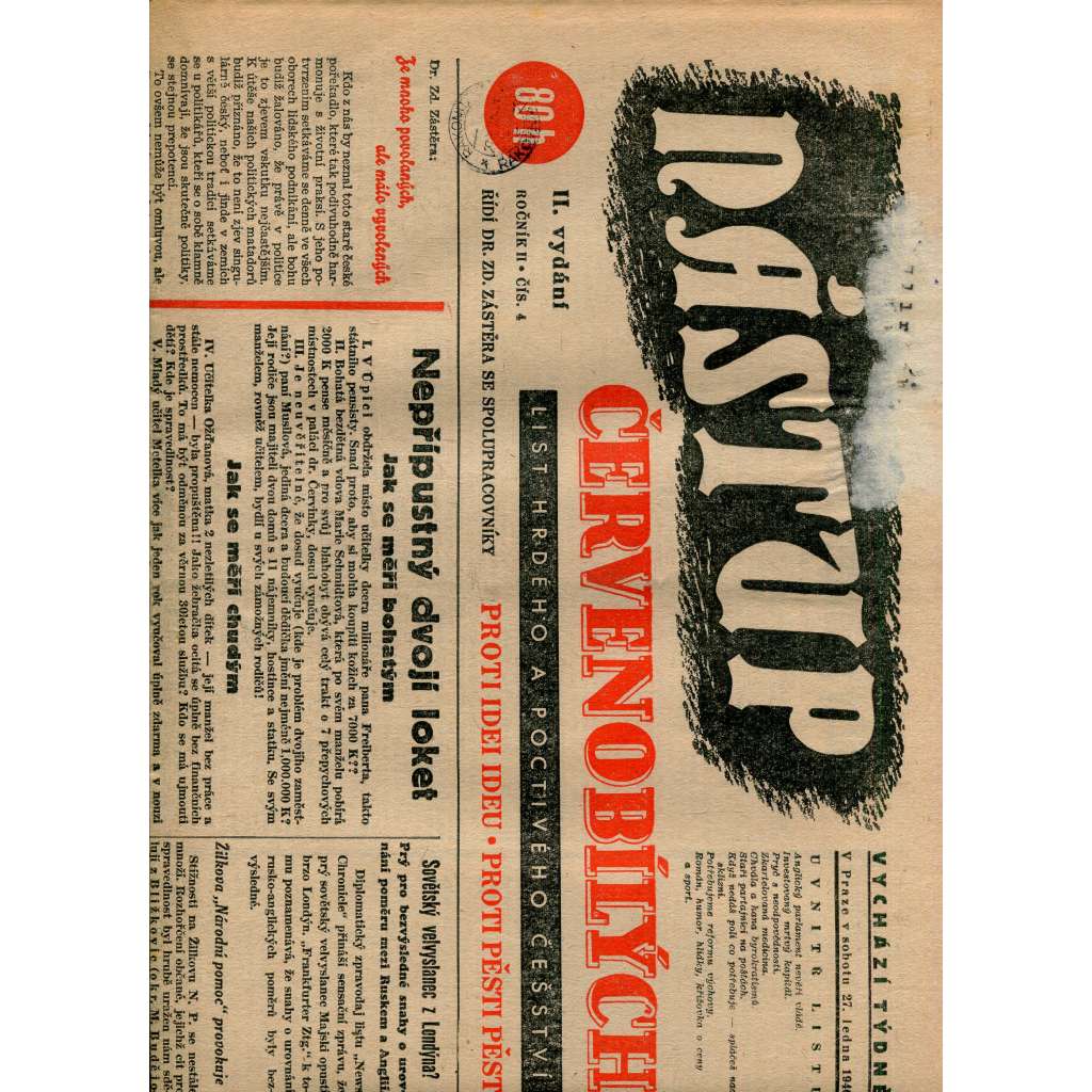 Nástup červenobílých - List hrdého češství, ročník II., č. 4/1940 [kolaborace, Protektorát] - noviny