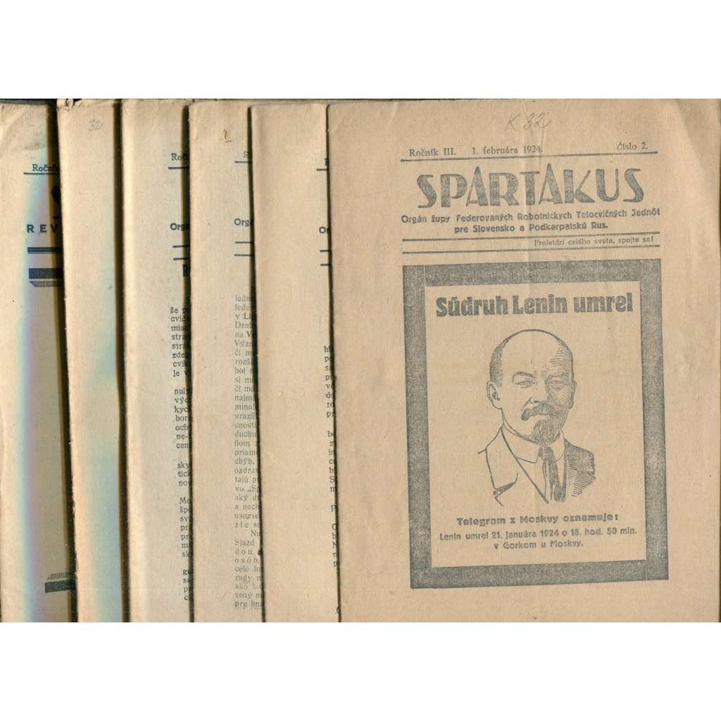 Spartakus, ročník III., číslo 2-12/1924. Orgán župy Federovaných robotnickych telocvičných jednot pre Slovensko a Podkarpatskú Rus(1. republika, noviny, časopis) - není kompletní - chybí číslo 1