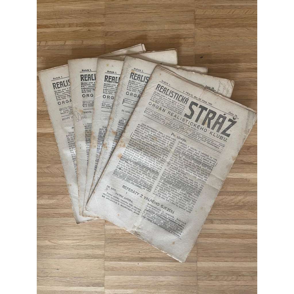 Realistická stráž, ročník I., čísla 15-19/1920. Orgán realistického klubu (časopis, noviny)